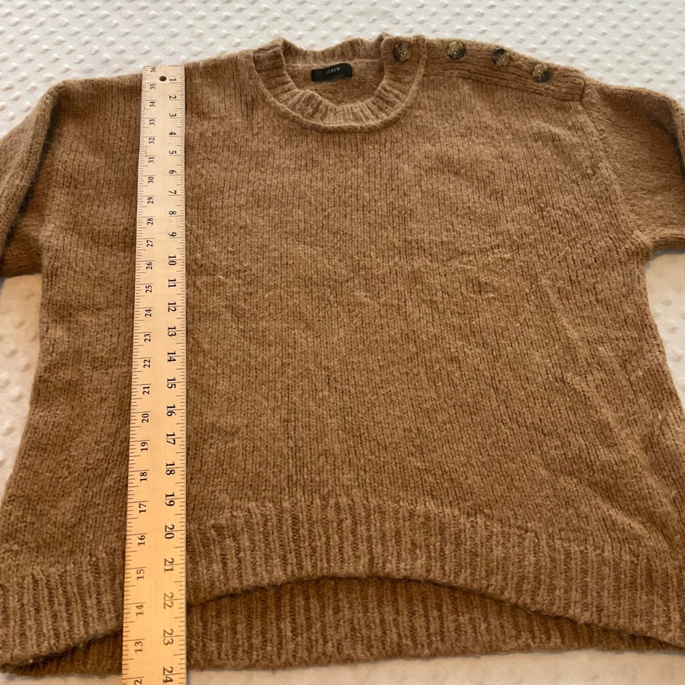 J.‎ Crew Brown Fuzzy Alpaca Wool Blend Button Shoulder Sweater Women's Large - Picture 5 of 8